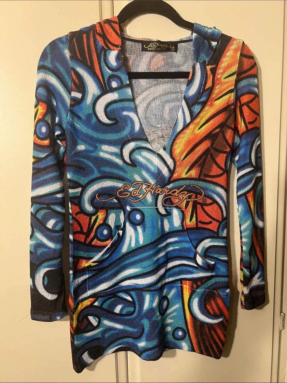 Christian Audigier Multicolor Knit Top with Gold Script Label